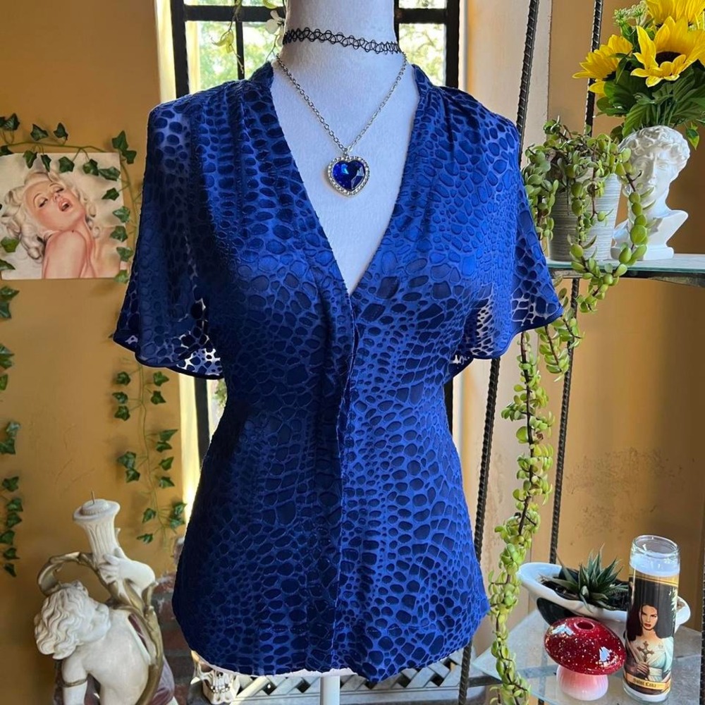 blue velvet blouse burnout cobalt